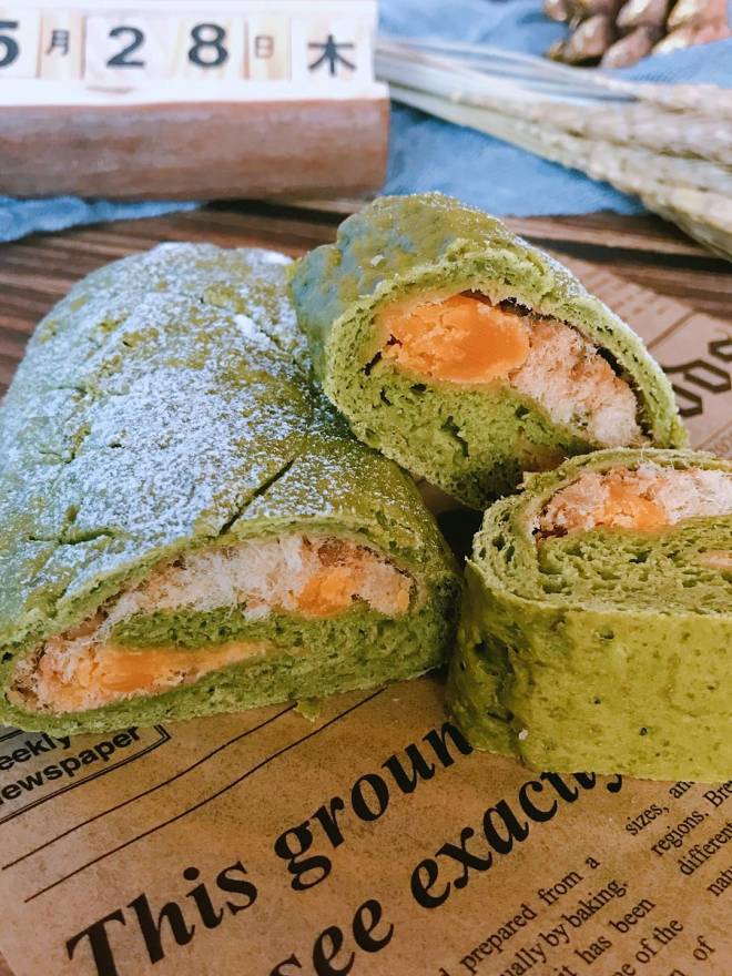 全麦抹茶蛋黄肉松软欧 制作方法